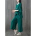 plus size green two pieces batwing sleeve tops and elastic waist pants