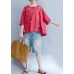 DIY red o neck cotton linen tunic pattern Photography embroidery summer shirts