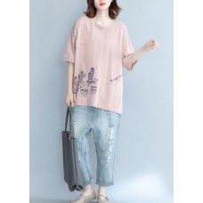 Unique pink prints cotton shirts women Appliques daily summer blouse