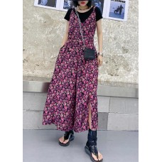 Suspender jumpsuit female summer high waist printed chiffon long casual jumpsuit