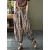 Vintage Coffee High Waist Print Linen Harem Pants Summer