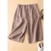 Casual Brown Pockets elastic waist Button Linen Straight Pants Summer