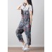 Boho Dark Gray Print Cowboy Jumpsuit Spring