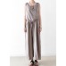 Spring Women Cotton Hemp Loose Wide Leg Jumpsuit Casual Pants