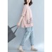 Unique pink prints cotton shirts women Appliques daily summer blouse