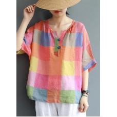 Modern linen Blouse Fashion Sweet Colored Plaid Casual Linen T-Shirt