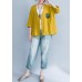 Simple yellow cotton clothes For Women v neck prints Knee summer tops