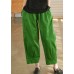 Stylish Green elastic waist drawstring Pockets Cotton harem Pants Spring