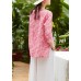 Unique v neck asymmetric linen tops women Shirts pink print blouses summer