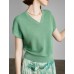 V-Neck Short Sleeve Knit Top