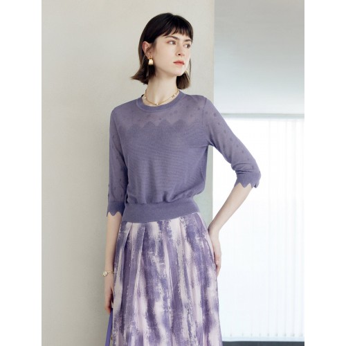 Wavy Texture Scalloped Cuffs Knitted Pullover Wavy Texture Scalloped Cuffs Knitted Pullover