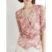 Tie Dye V-Neck Wrap Elbow Sleeve Top Tie Dye V-Neck Wrap Elbow Sleeve Top