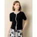 Black Contrast Trim Button Placket Knit Top Black Contrast Trim Button Placket Knit Top