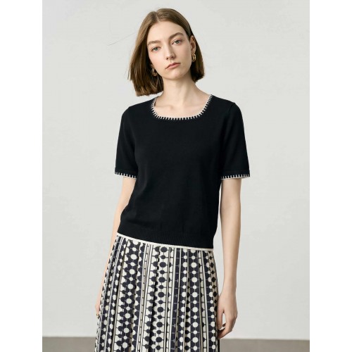 Black Contrast Trim Short Sleeve Knit Top Black Contrast Trim Short Sleeve Knit Top