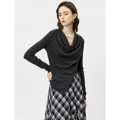 Cowl Neck Asymmetrical Knit Top