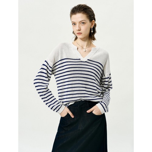 Striped Loose Pullover Knit Sweater Striped Loose Pullover Knit Sweater