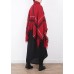 red plaid tassel cloak women casual high neck knit sweater