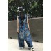 Boutique Print Blue Jeans Overall Jumpsuit