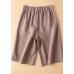 Casual Brown Pockets elastic waist Button Linen Straight Pants Summer