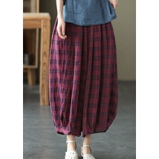 Casual Red elastic waist drawstring Cotton Pants Spring